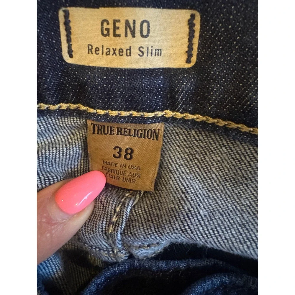 True Religion Geno Relaxed Slim Jeans Mens‎ 38 Indigo Dark Wash Made in USA Blue